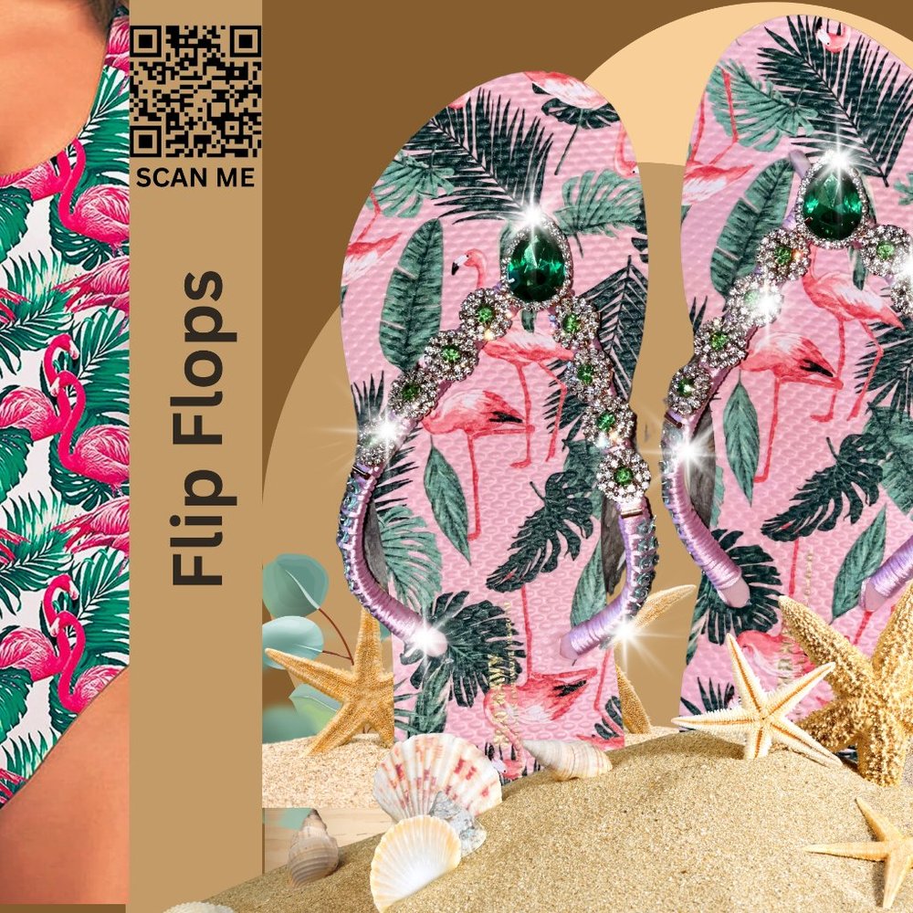 Pink Flamingo Flip Flops, Tropical Bird Sandals, Beach Shoes, Bachelorette Party - Picture 13 of 16